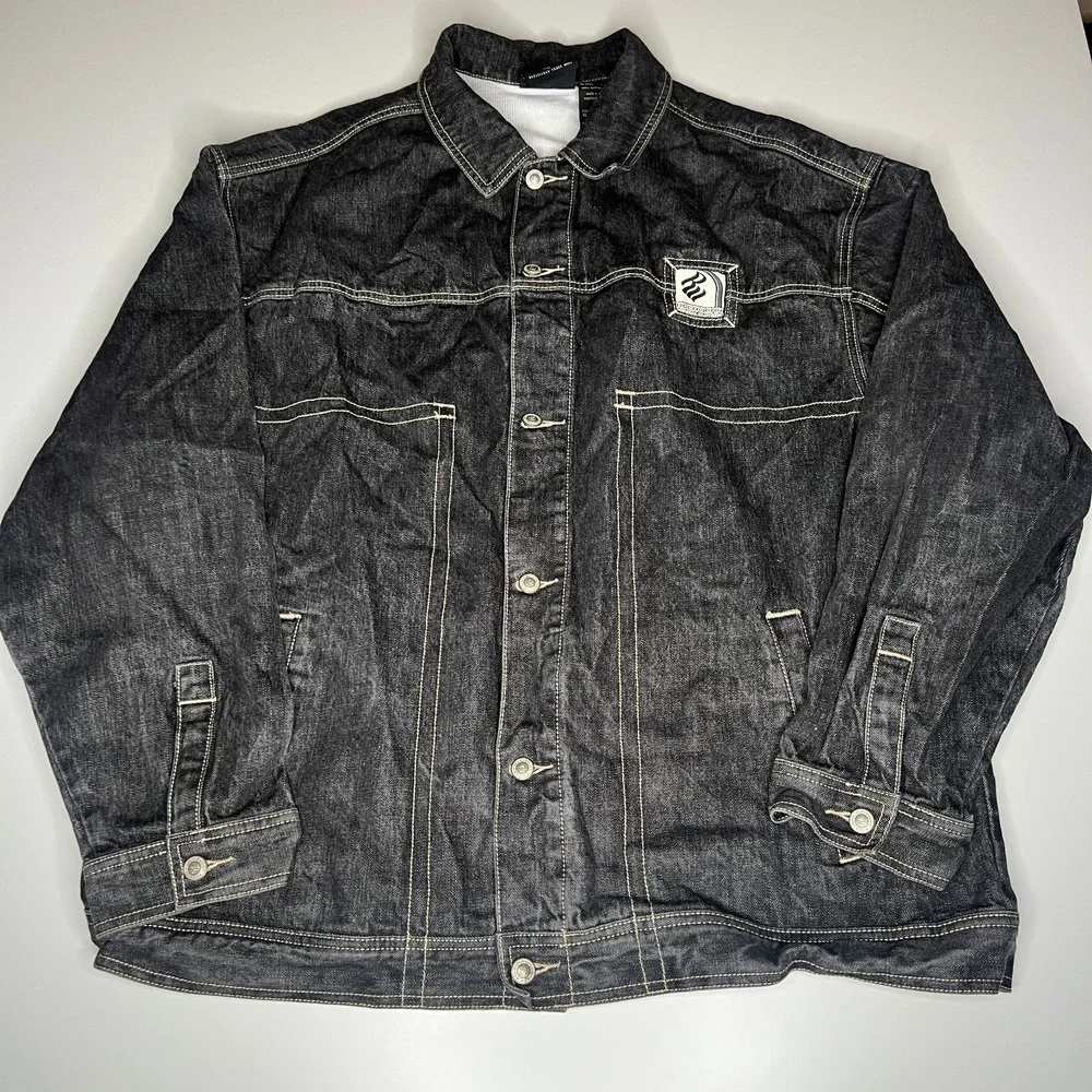 Rocawear Denim Jacket XL Black Jean Coat Hip Hop Streetwear Y2K 90s Style